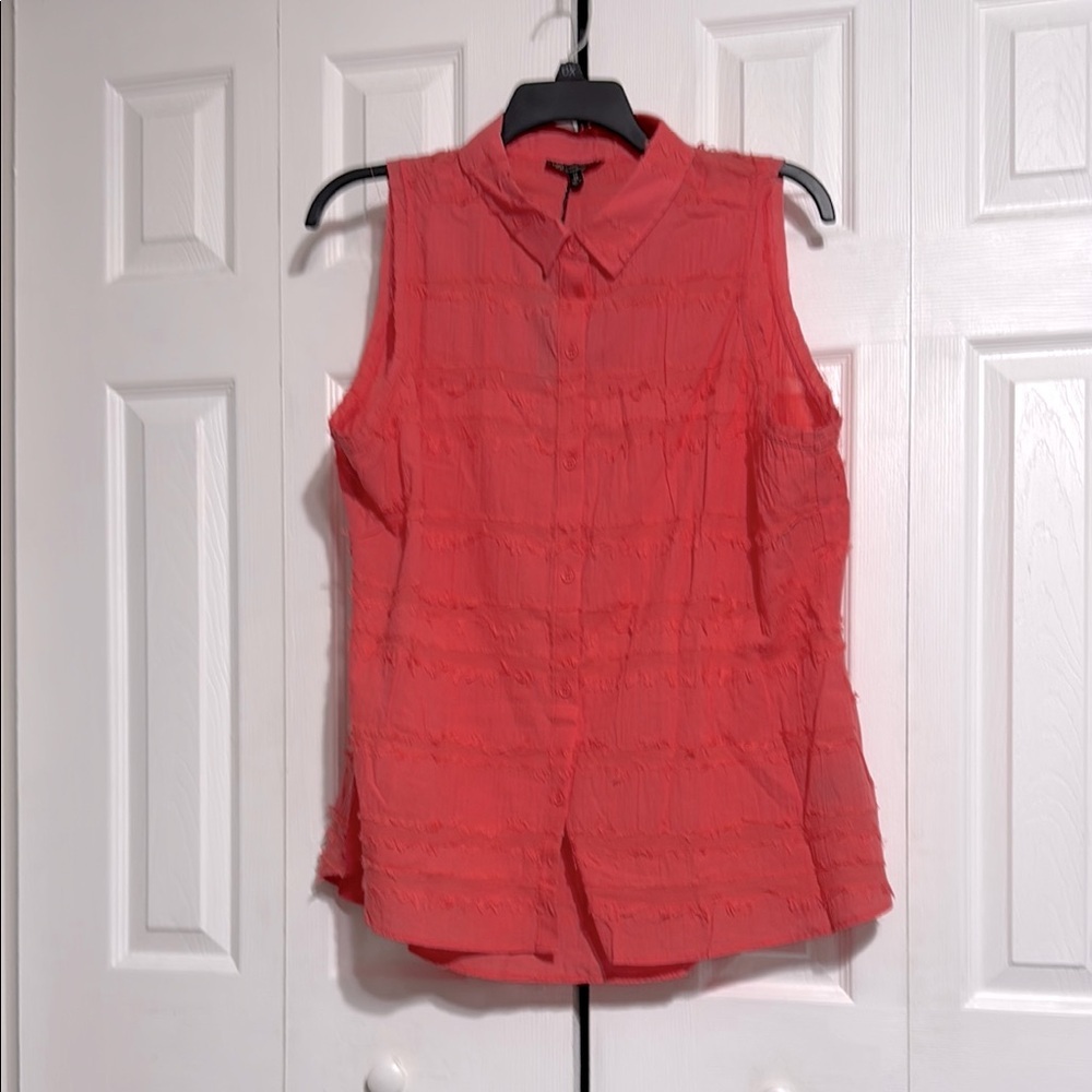 DG2 by Diane Gilman dusty orange button down fringe sleeveless top shirt 1X